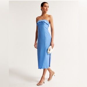 Abercrombie Premium Linen Scalloped Midi Dress